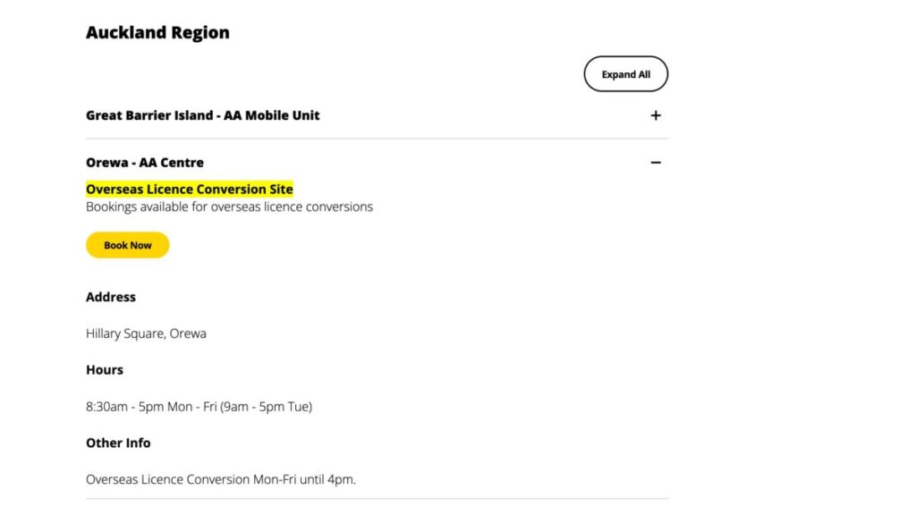 AutomobileAssociation公式サイトの、Overseas Licence Conversion Site対応店舗例の画像