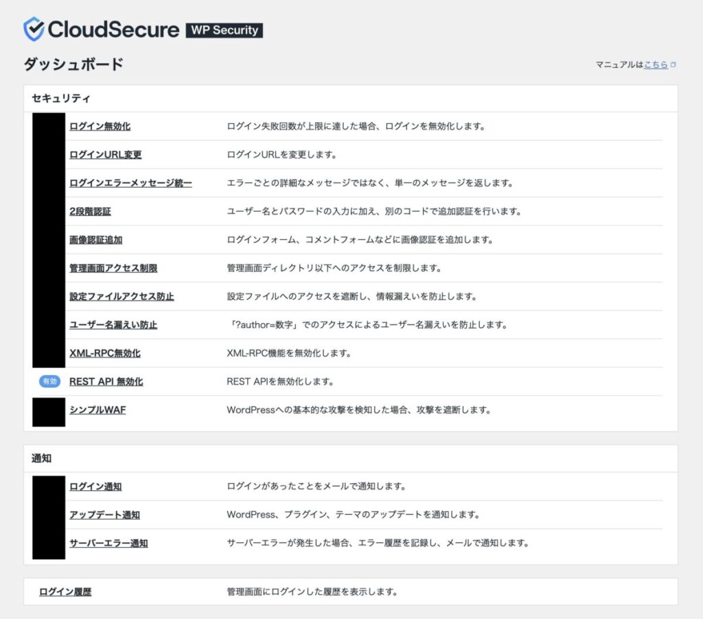 CloudSecure WP Securityのダッシュボード画像