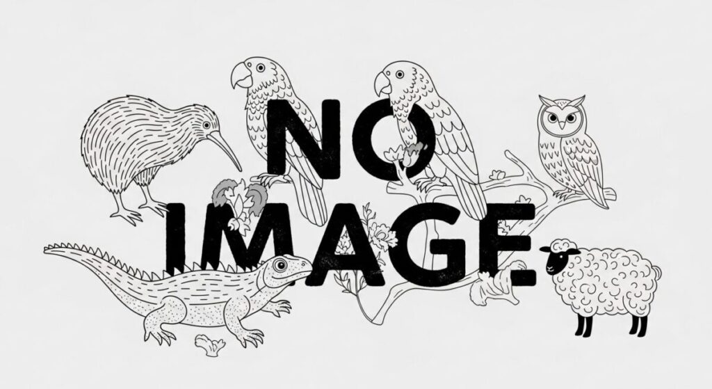 ふふろぐのNO IMAGE用の画像。ニュージーランドの動物たちとNO IMAGEの文字列が表示されている。
