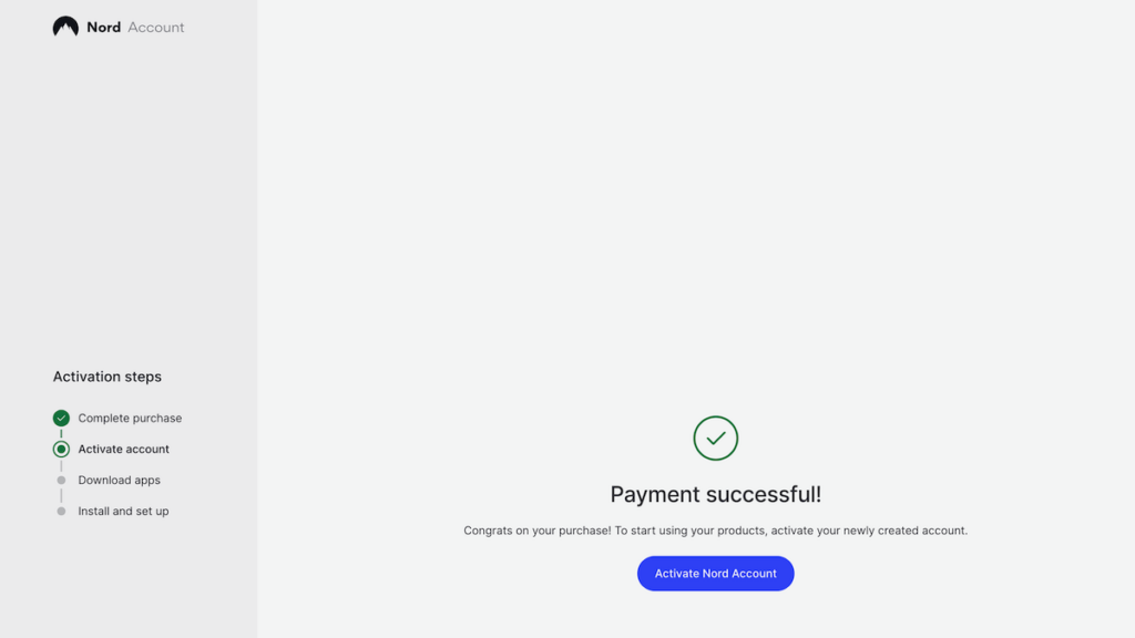 NordVPNの支払い完了画面