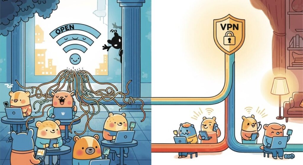 【世界一わかりやすい】海外フリーWi-Fiは危険？VPNを「絵本」で解説！現役SEのセキュリティ術のアイキャッチ画像