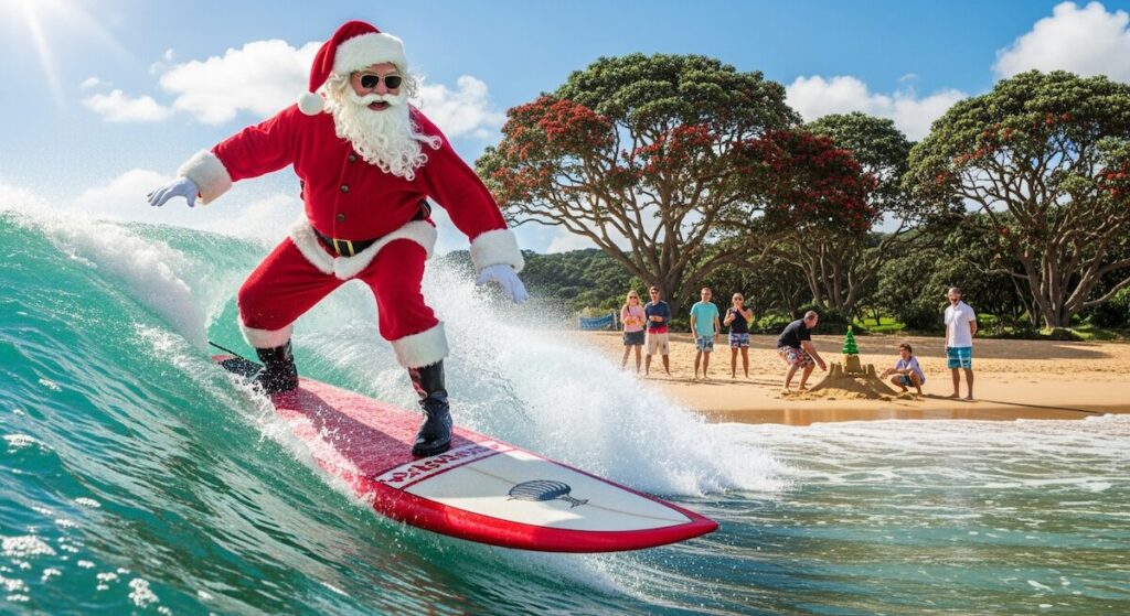 サンタがサーフィン!?ニュージーランドの「真夏のクリスマス」完全ガイド【過ごし方・料理・注意点】のアイキャッチ画像