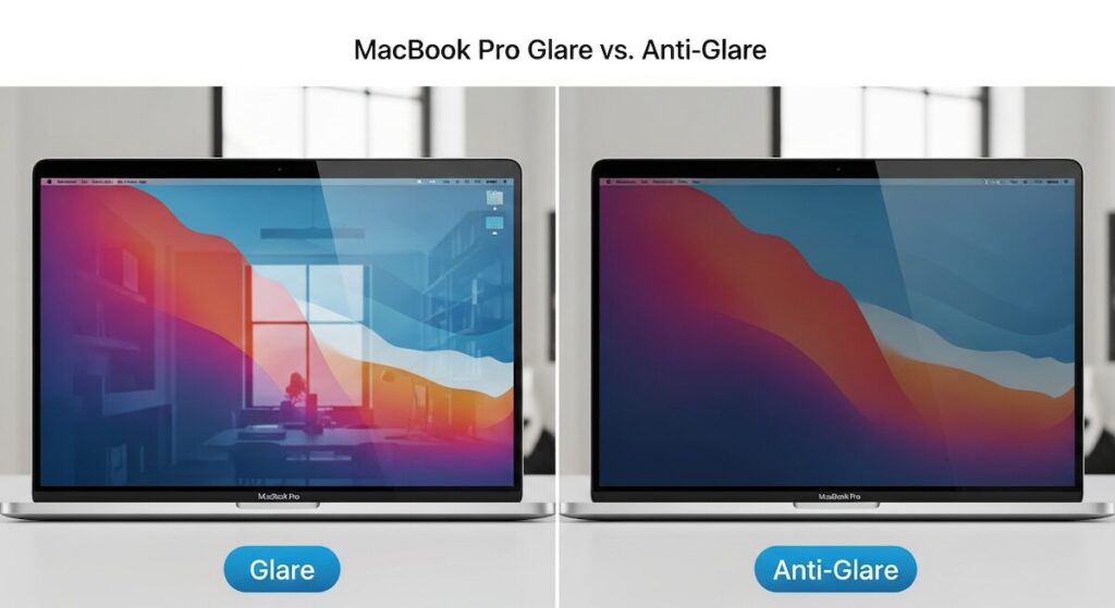 MacBookProのグレアとアンチグレアの比較イメージ画像